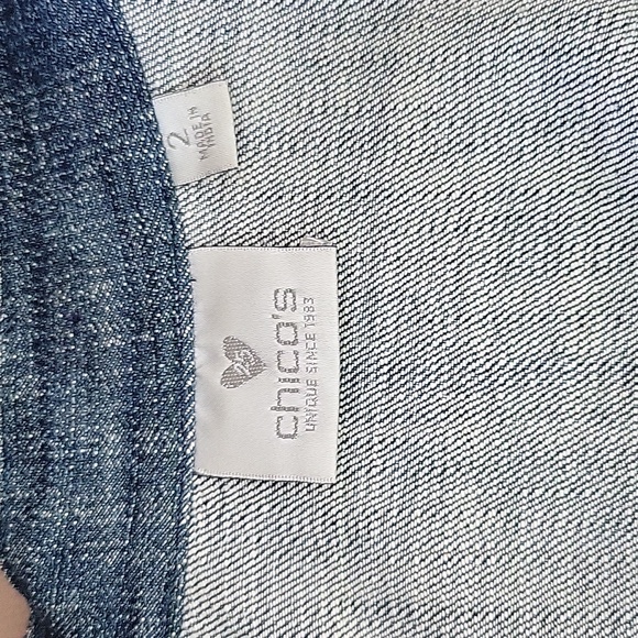 Chico's Embellished Heritage Turquoise Beaded Denim Jacket Inkspill Indigo Sz L - Picture 13 of 16